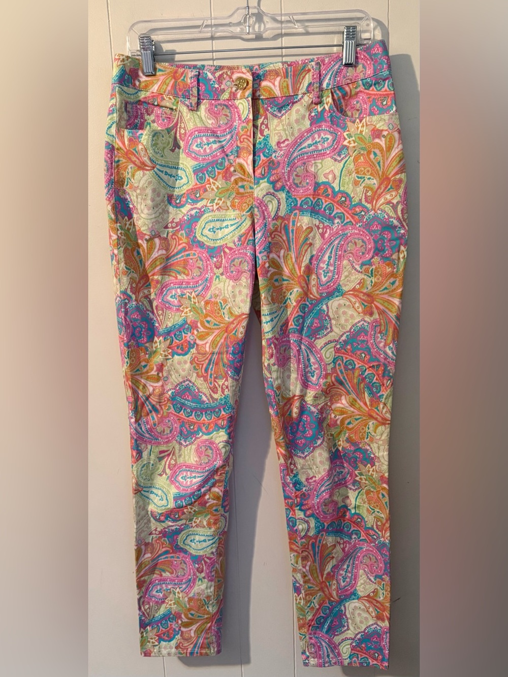 CARLISLE PIXIE PANTS PAISLEY TAPERED BRIGHT SUMMER MODERN STRETCH COTTON, Size 4